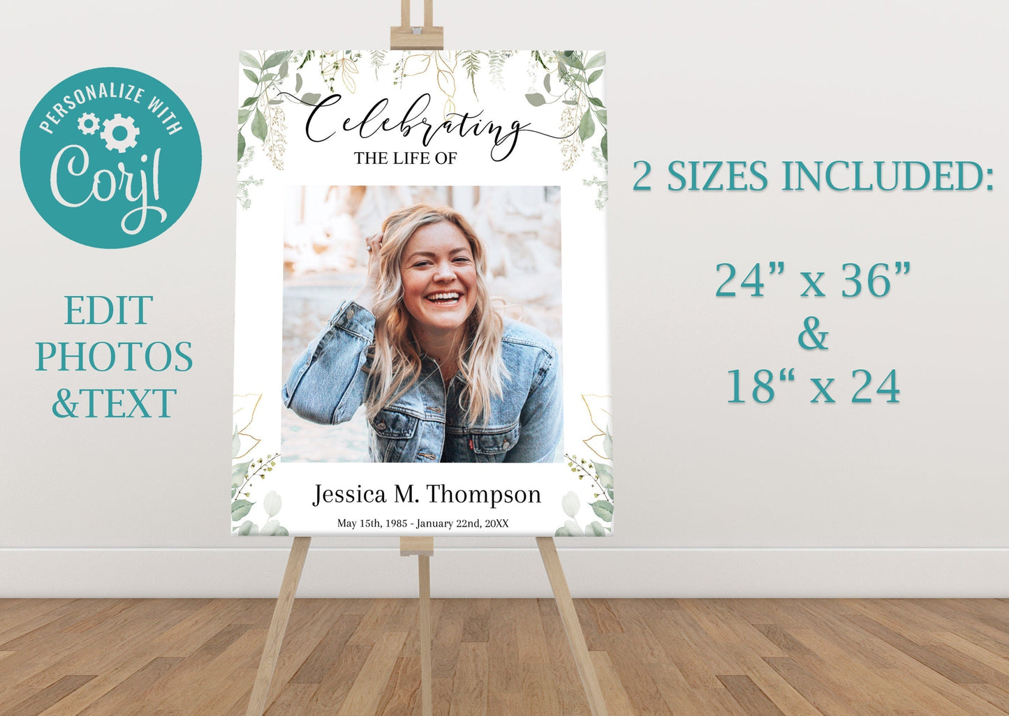 Greenery Funeral Poster Photo Display Template - Set of 3 - lovingmemoryprints