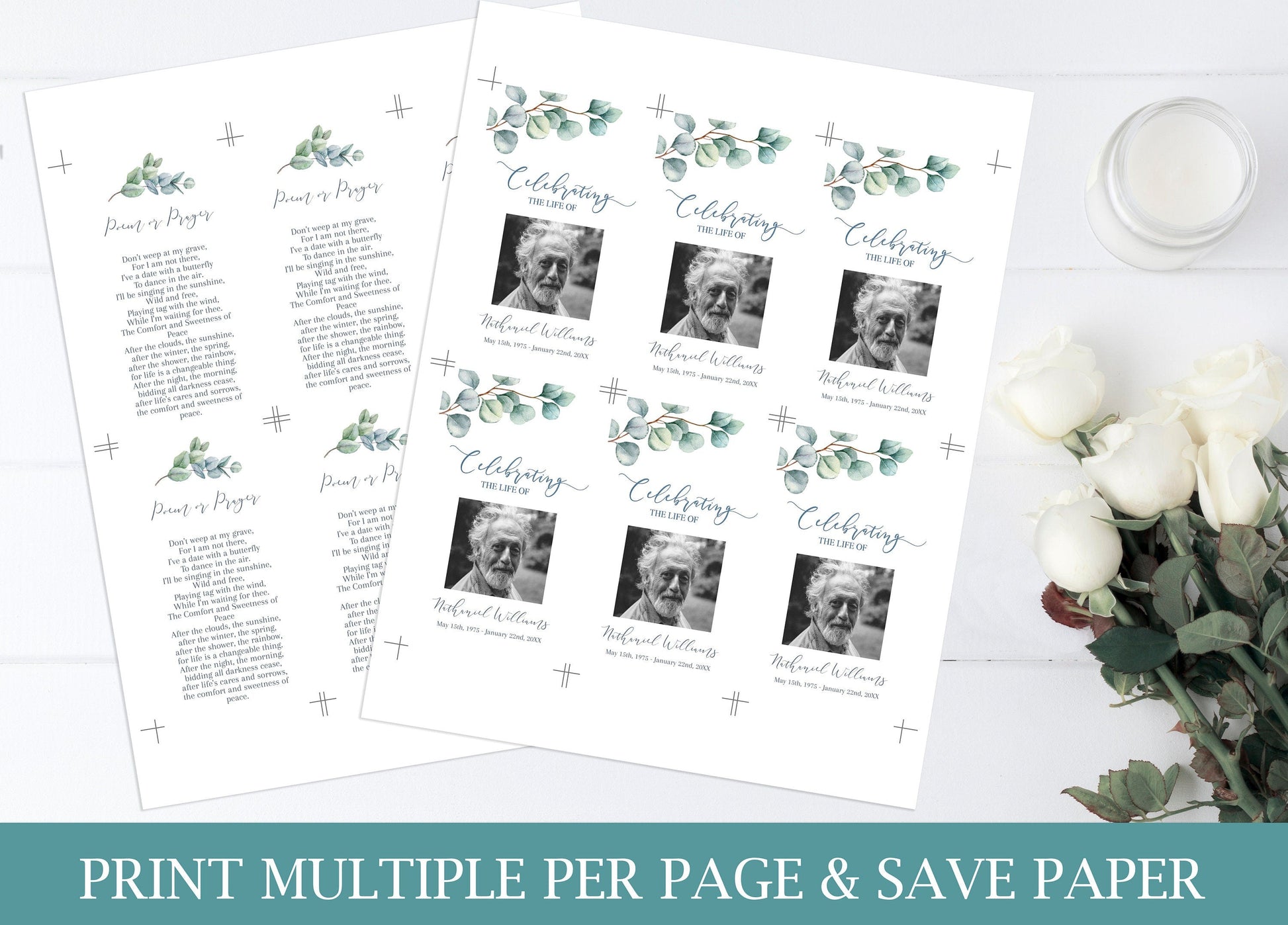 Greenery Funeral Prayer Cards | Funeral Keepsake | Eucalyptus Celebration of Life | Funeral Favors | B160 - lovingmemoryprints
