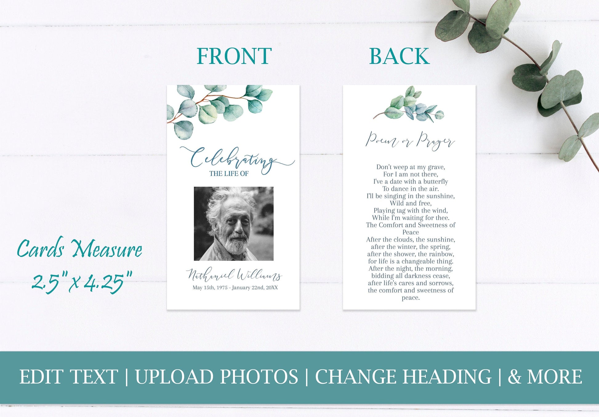 Greenery Funeral Prayer Cards | Funeral Keepsake | Eucalyptus Celebration of Life | Funeral Favors | B160 - lovingmemoryprints