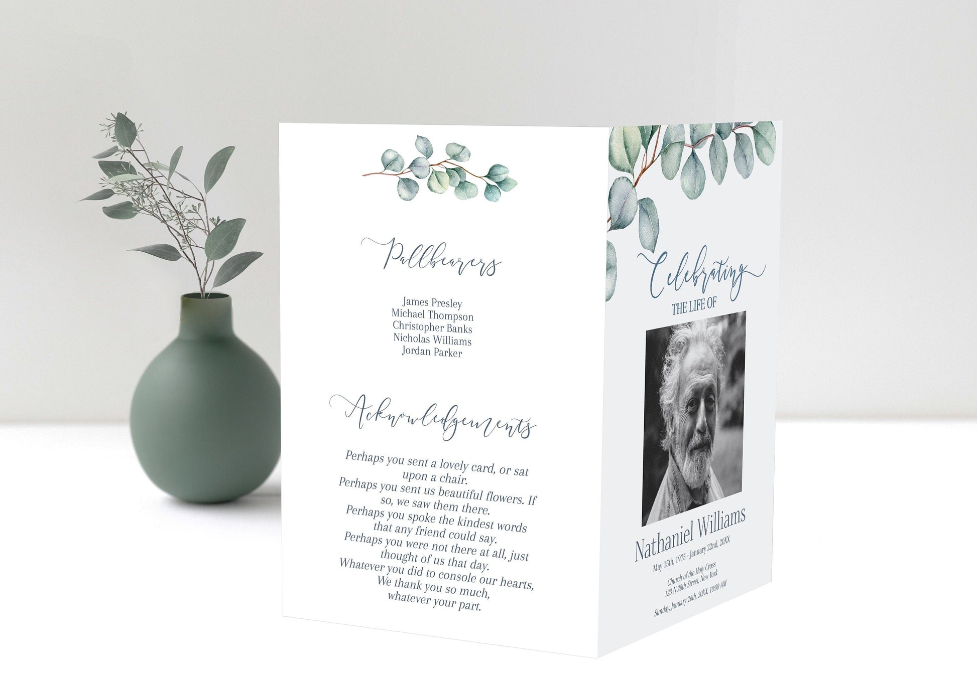 Greenery Funeral Program Template | Obituary Template | Celebration of Life Program | Memorial Program Template | | B160 - lovingmemoryprints