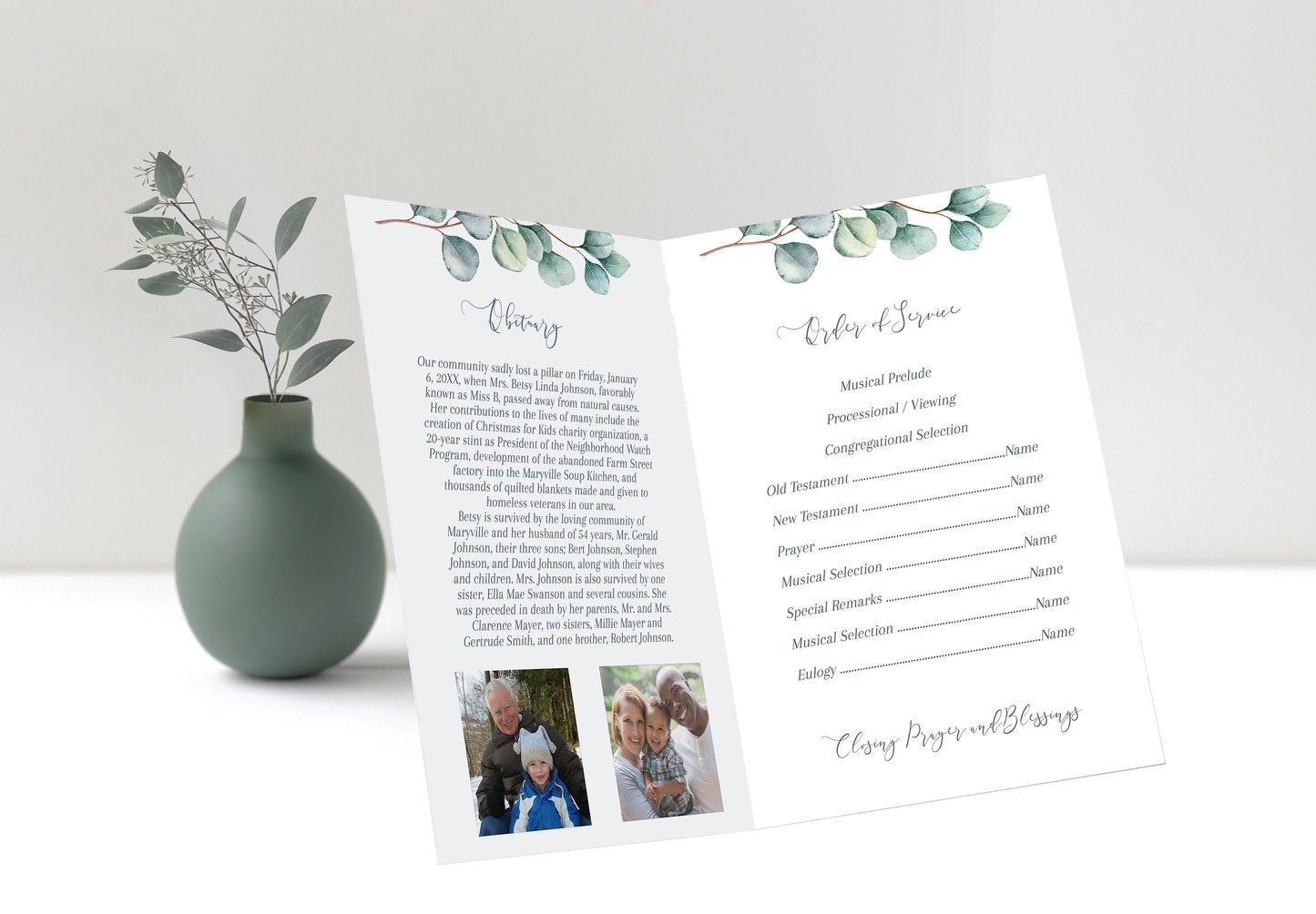 Greenery Funeral Program Template | Obituary Template | Celebration of Life Program | Memorial Program Template | | B160 - lovingmemoryprints