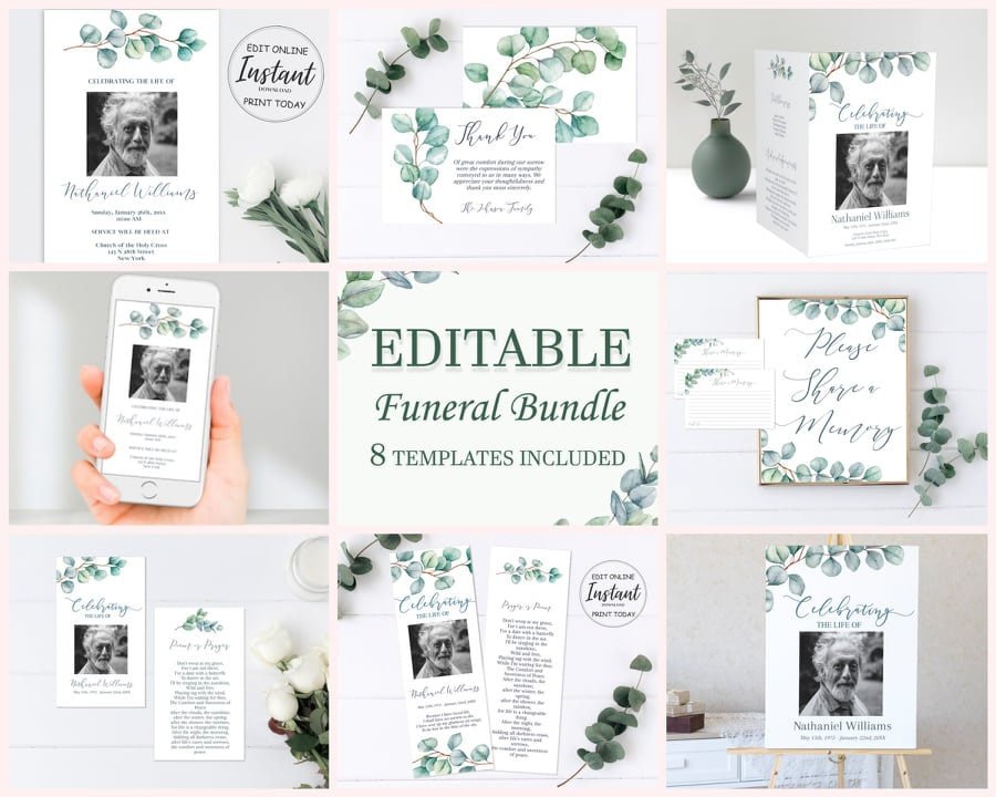 Greenery Funeral Program Templates Bundle - lovingmemoryprints