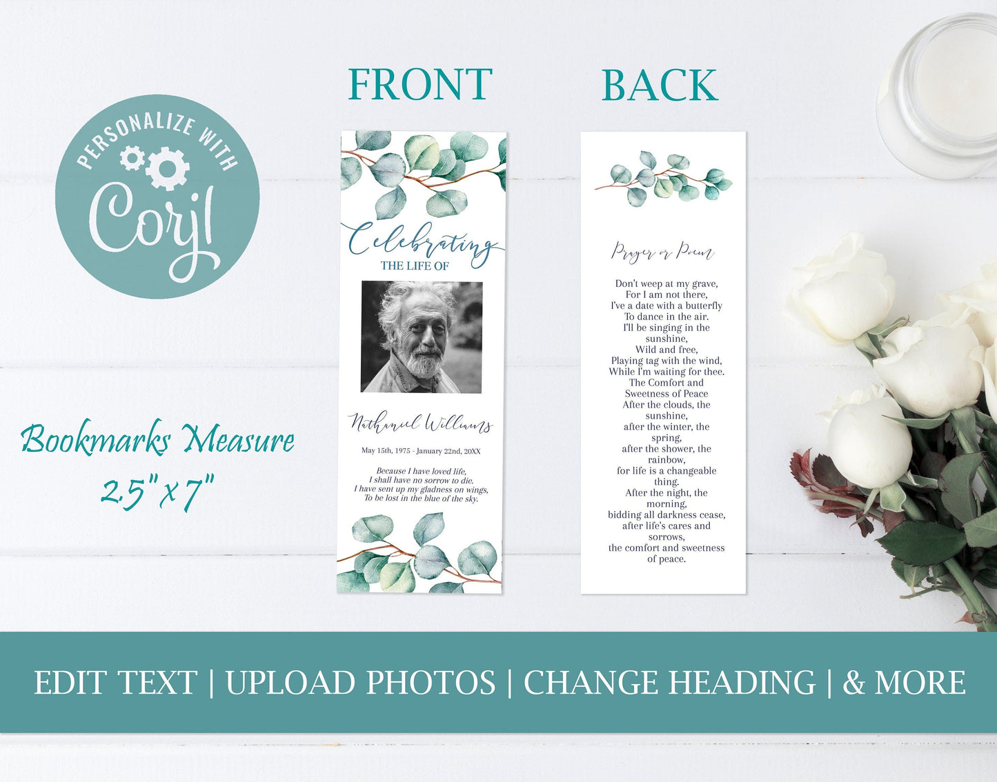 Greenery Funeral Service Bookmarks Template - lovingmemoryprints