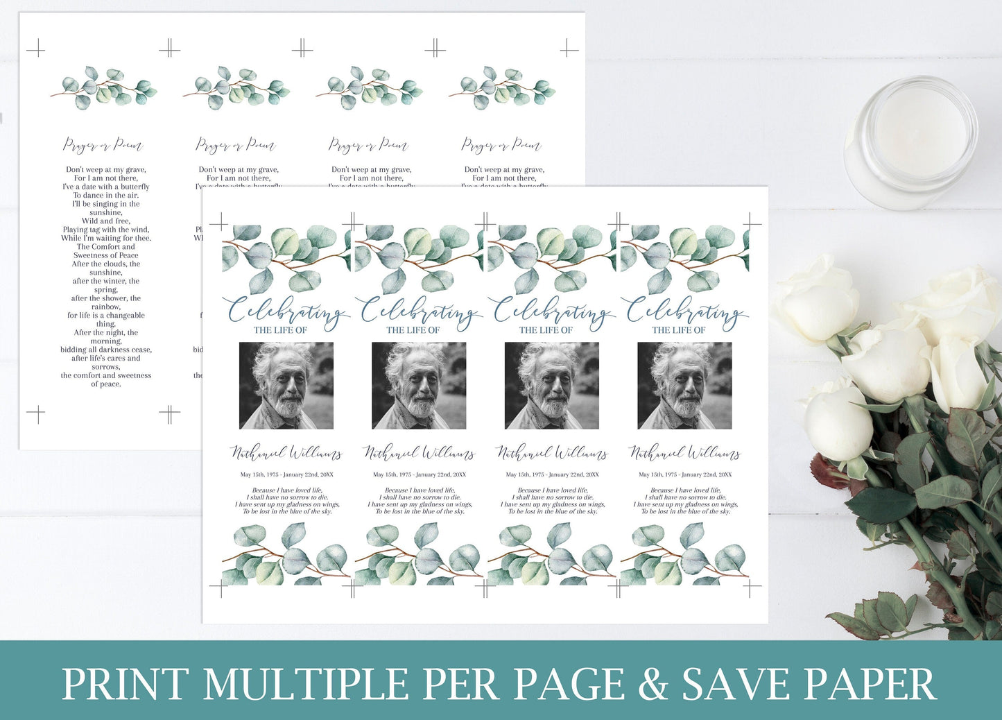 Greenery Funeral Service Bookmarks Template - lovingmemoryprints