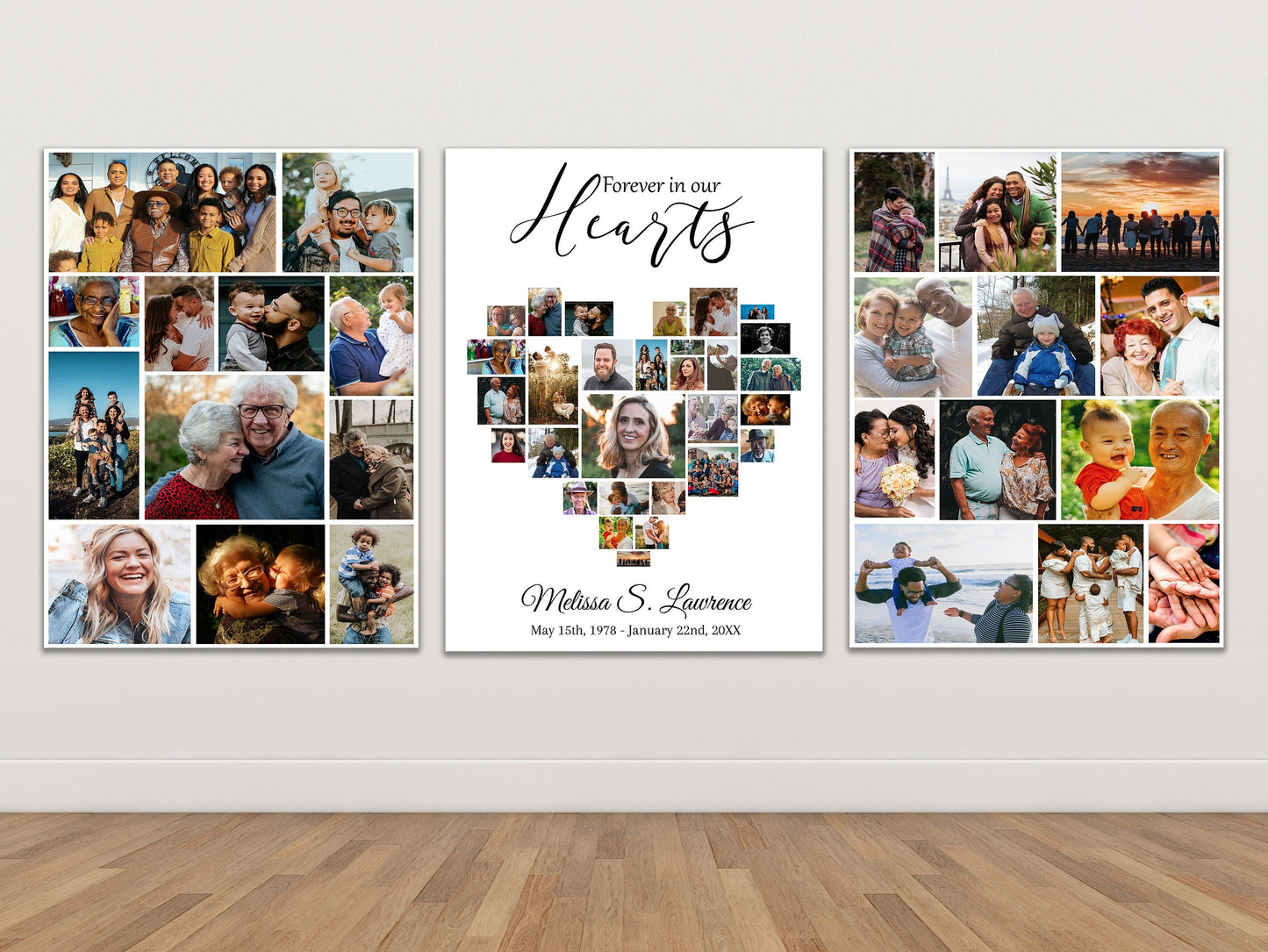 Heart Collage Funeral Memory Board Template - Set of 3 - lovingmemoryprints