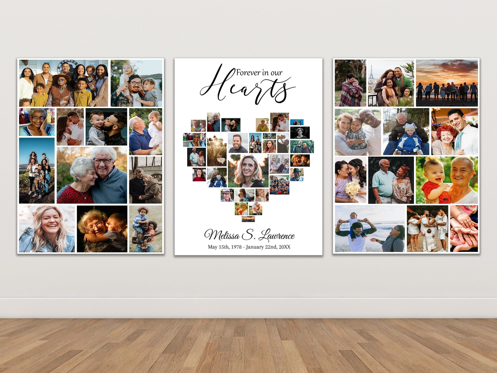 Heart Collage Funeral Memory Board Template - Set of 3 - lovingmemoryprints