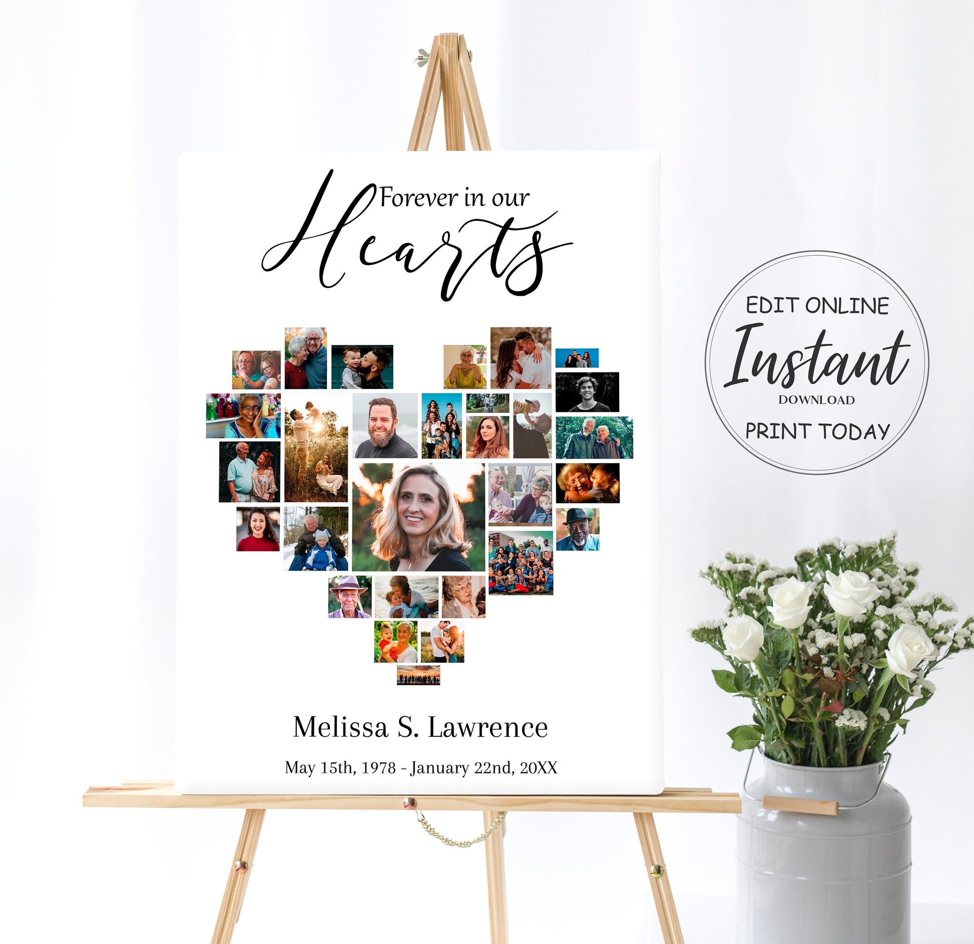 Heart Collage Funeral Memory Board Template - Set of 3 - lovingmemoryprints