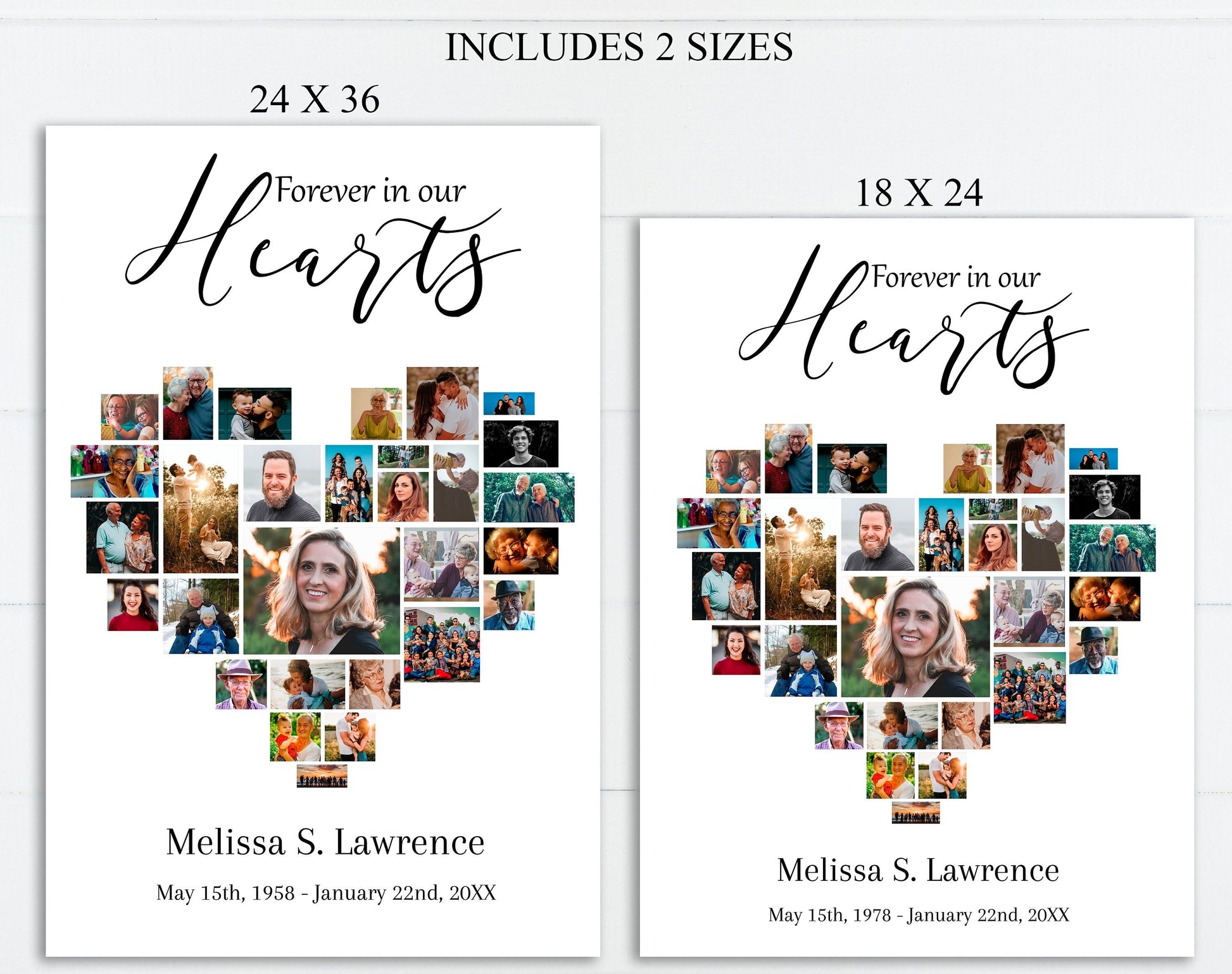 Heart Collage Funeral Memory Board Template - Set of 3 - lovingmemoryprints