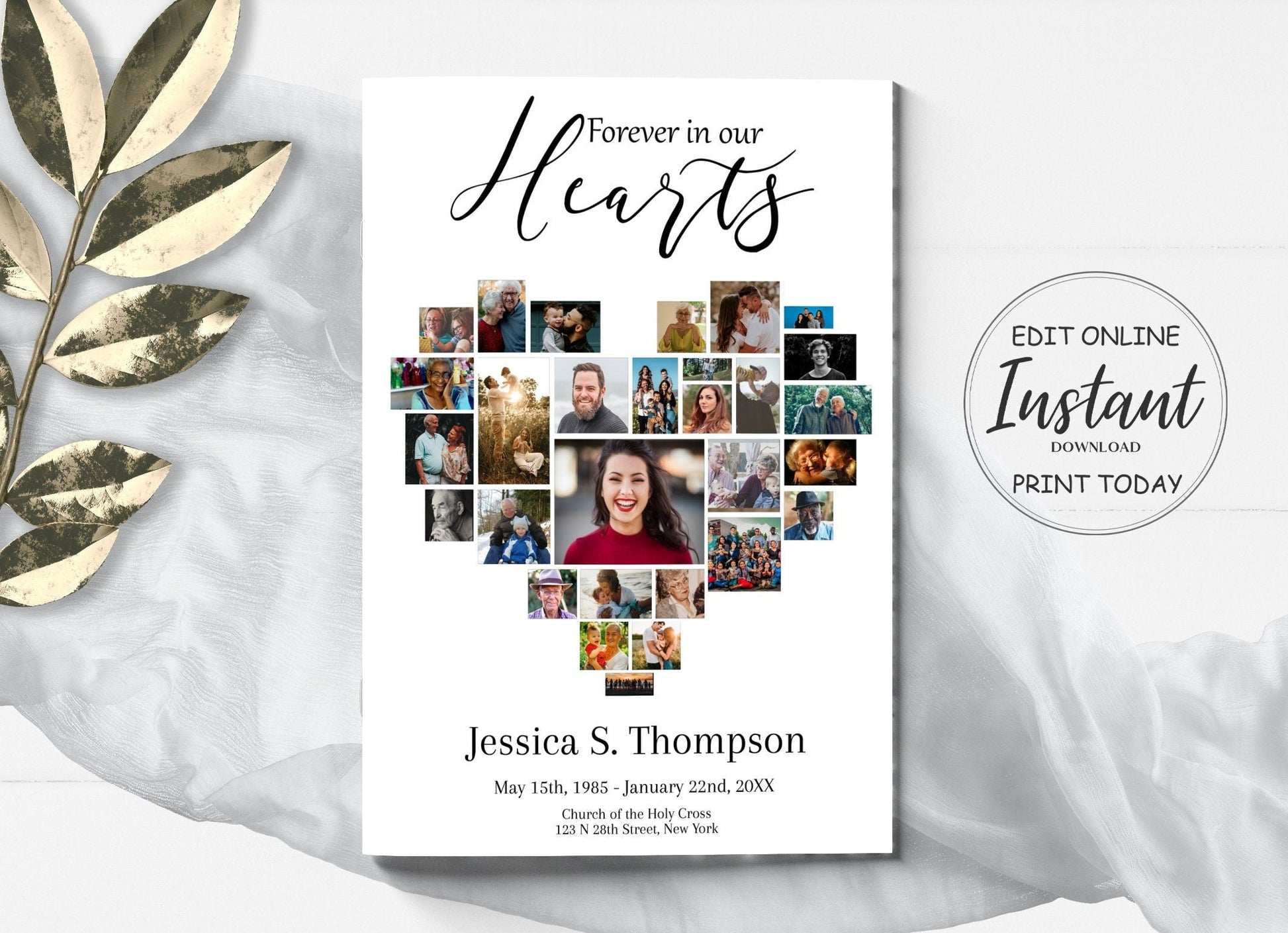 Heart Collage Funeral Program Template | Obituary Template | Celebration of Life | Memorial Program Template | A117 - lovingmemoryprints