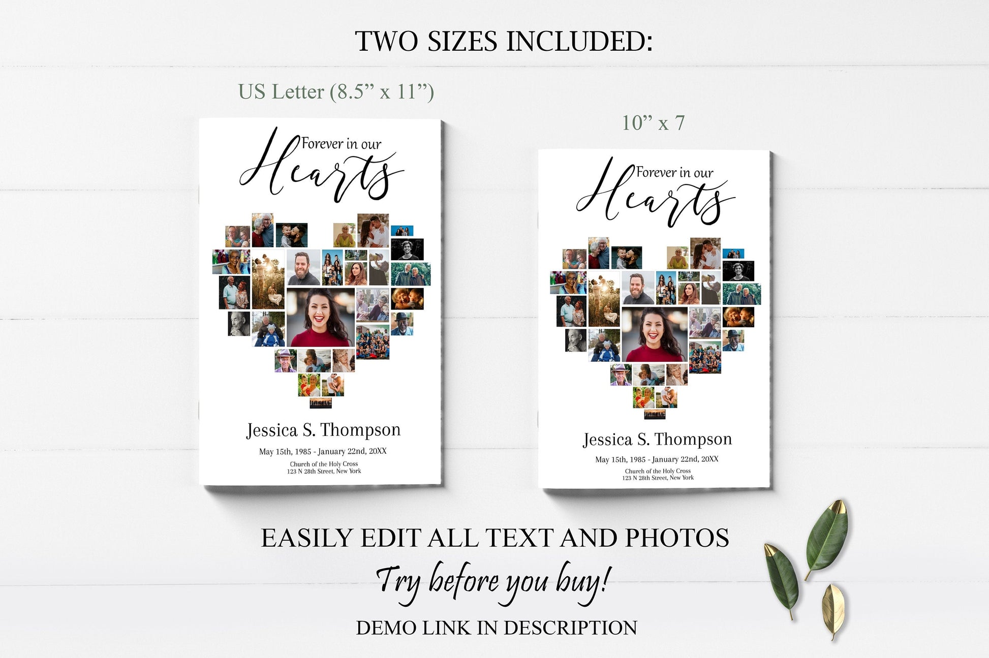 Heart Collage Funeral Program Template | Obituary Template | Celebration of Life | Memorial Program Template | A117 - lovingmemoryprints