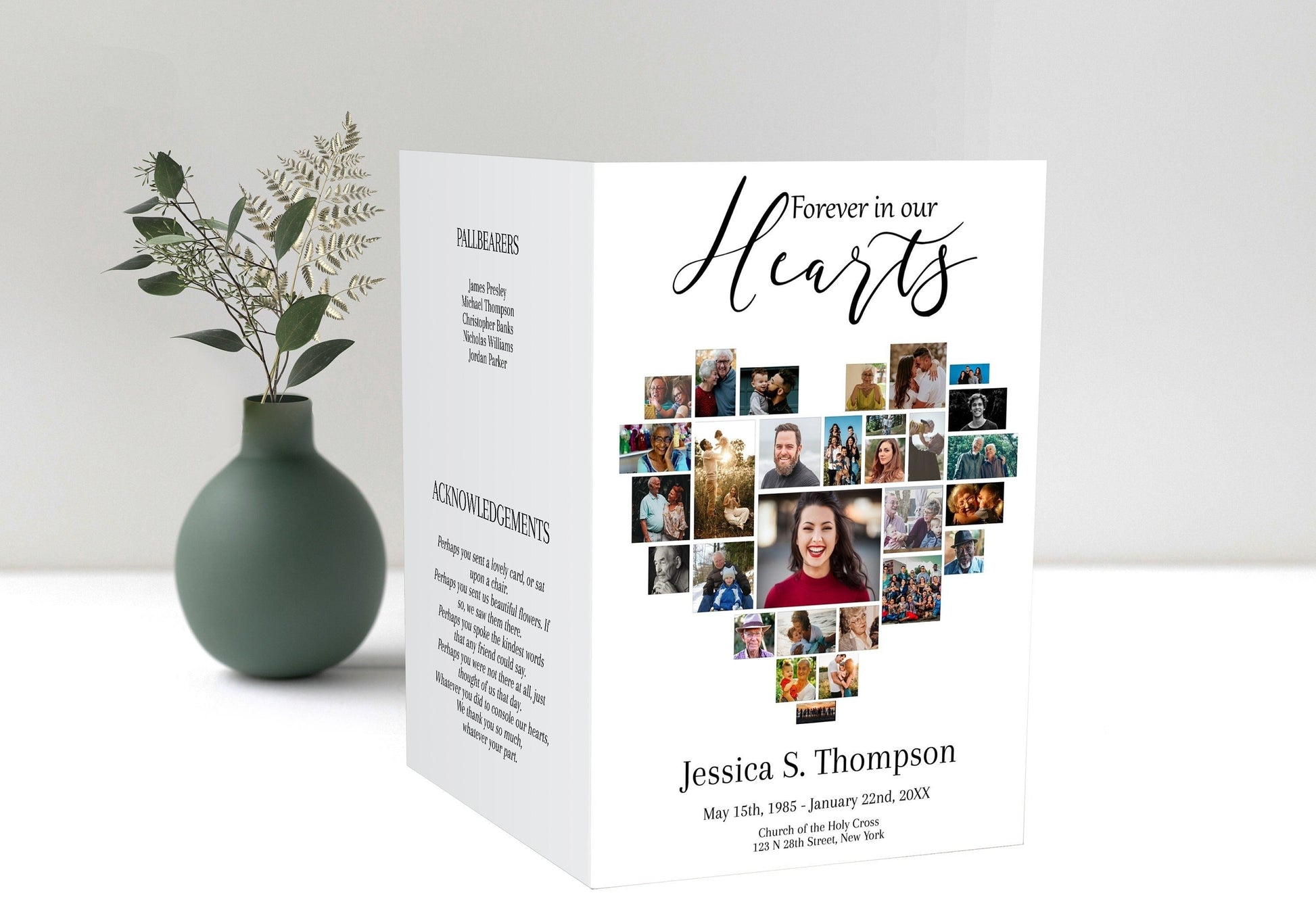 Heart Collage Funeral Program Template | Obituary Template | Celebration of Life | Memorial Program Template | A117 - lovingmemoryprints