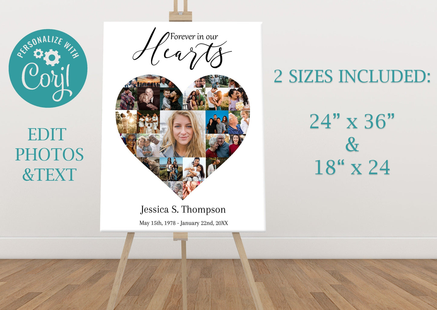 Heart Collage Memory Board Template - lovingmemoryprints