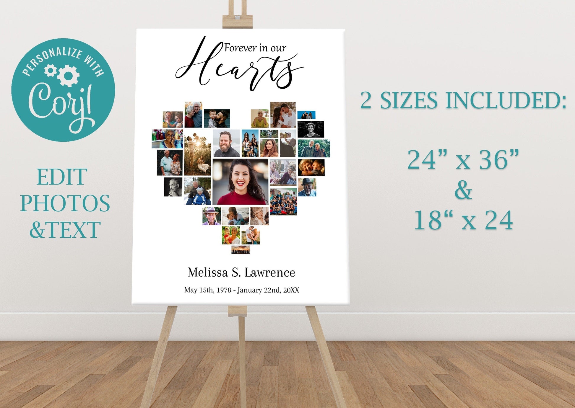 Heart Shape Funeral Service Photo Collage Template - lovingmemoryprints