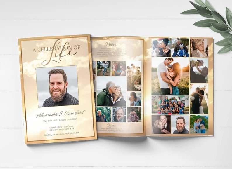 Heavenly Clouds Funeral Program Template - 8 Page - lovingmemoryprints