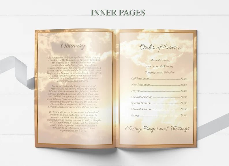 Heavenly Clouds Funeral Program Template - 8 Page - lovingmemoryprints