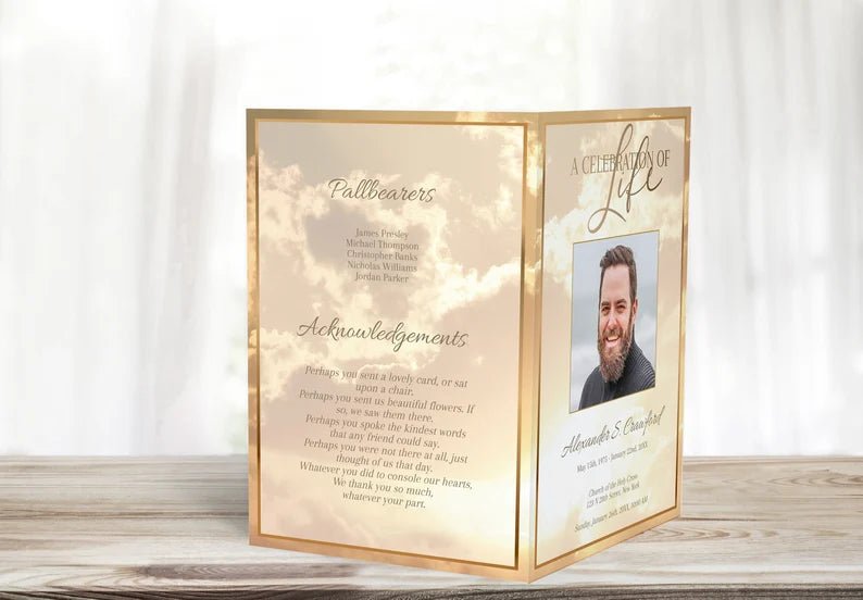 Heavenly Clouds Funeral Program Template - 8 Page - lovingmemoryprints
