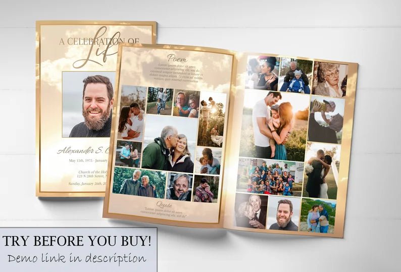 Heavenly Clouds Funeral Program Template - 8 Page - lovingmemoryprints