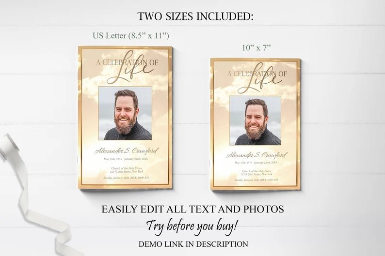 Heavenly Clouds Funeral Program Template - 8 Page - lovingmemoryprints
