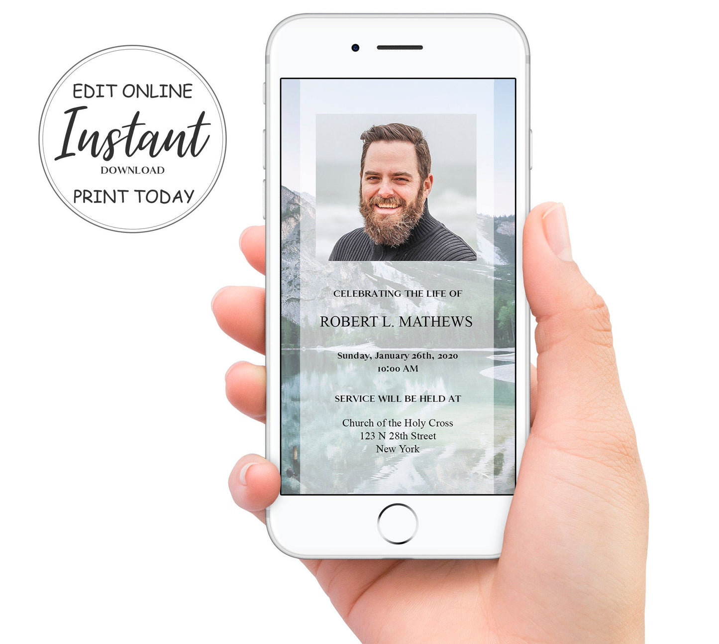 Lake Front Theme Funeral Announcement Template - Digital & Physical - lovingmemoryprints