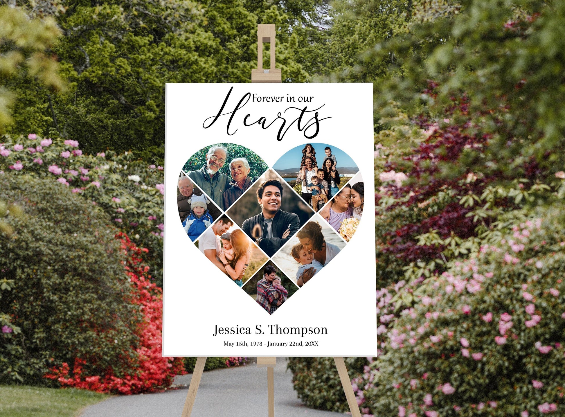Large Heart Collage Funeral Poster Template - lovingmemoryprints