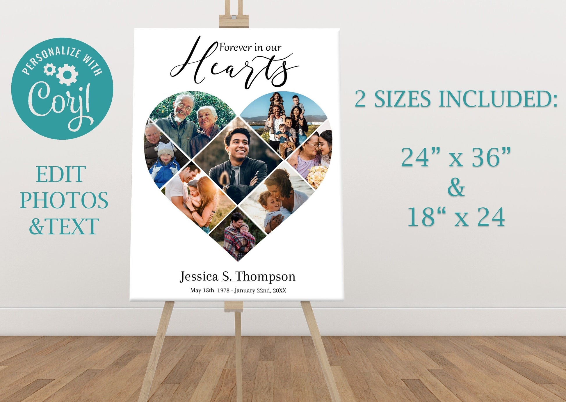 Large Heart Collage Funeral Poster Template - lovingmemoryprints