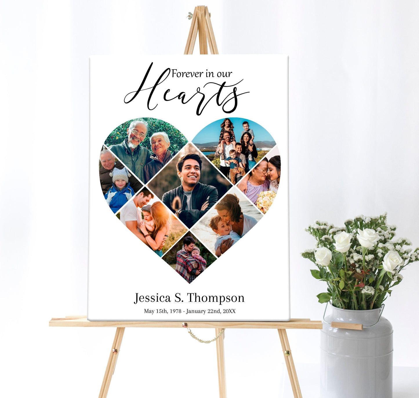 Large Heart Collage Funeral Poster Template - lovingmemoryprints