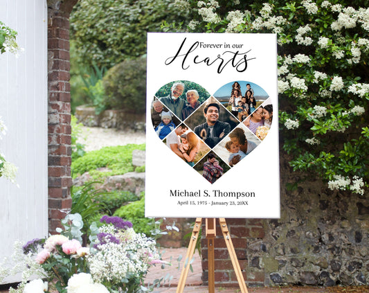 Large Heart Collage Funeral Poster Template - lovingmemoryprints