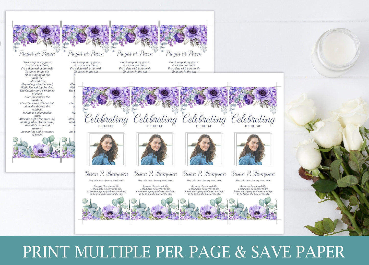 Lilac Funeral Bookmark Template For Keepsake - lovingmemoryprints