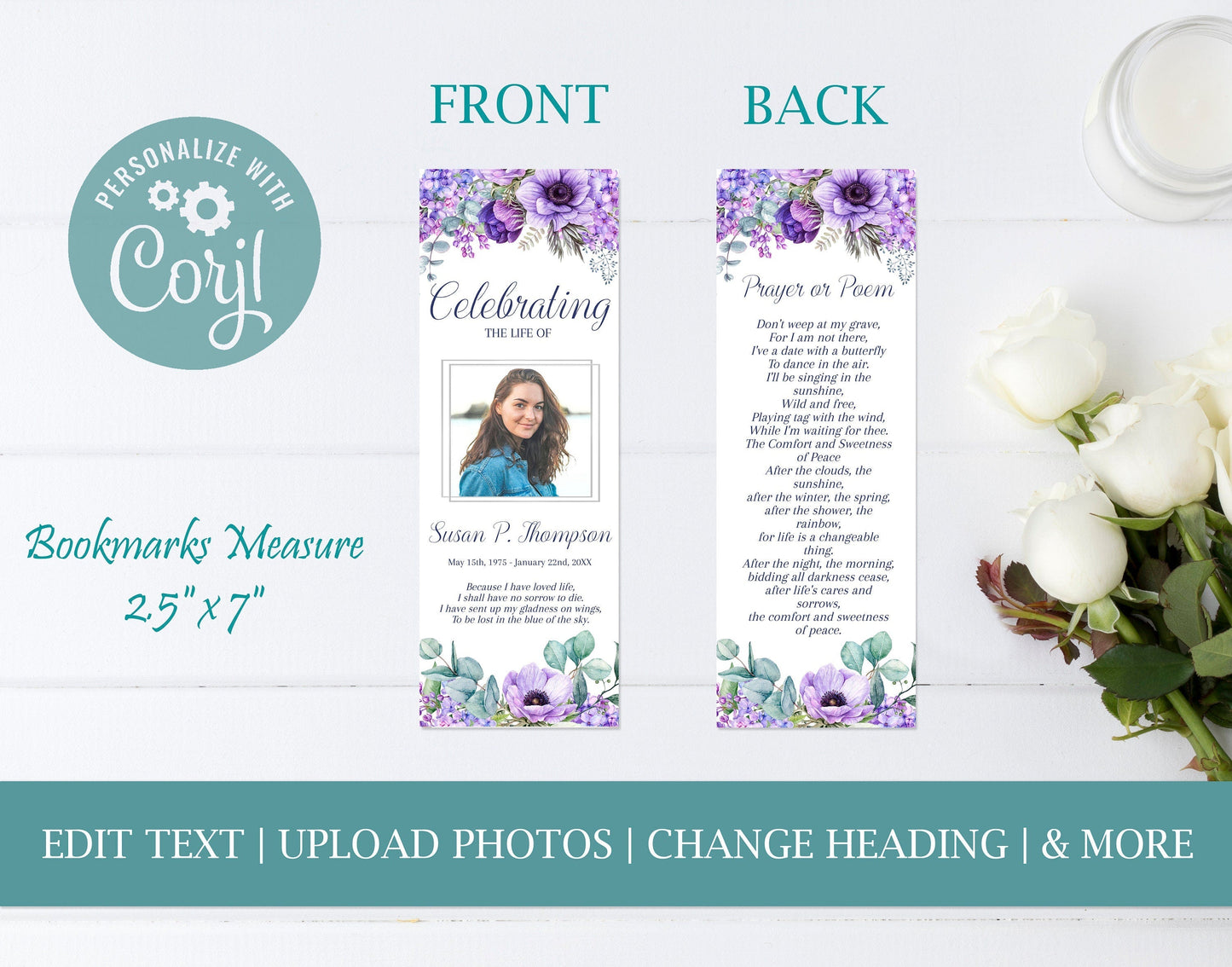 Lilac Funeral Bookmark Template For Keepsake - lovingmemoryprints