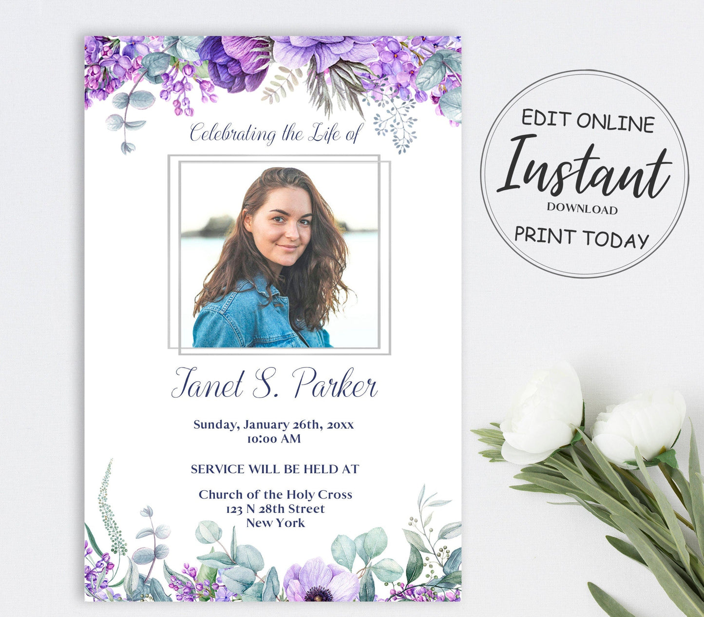 Lilac Funeral Invitation Template - lovingmemoryprints
