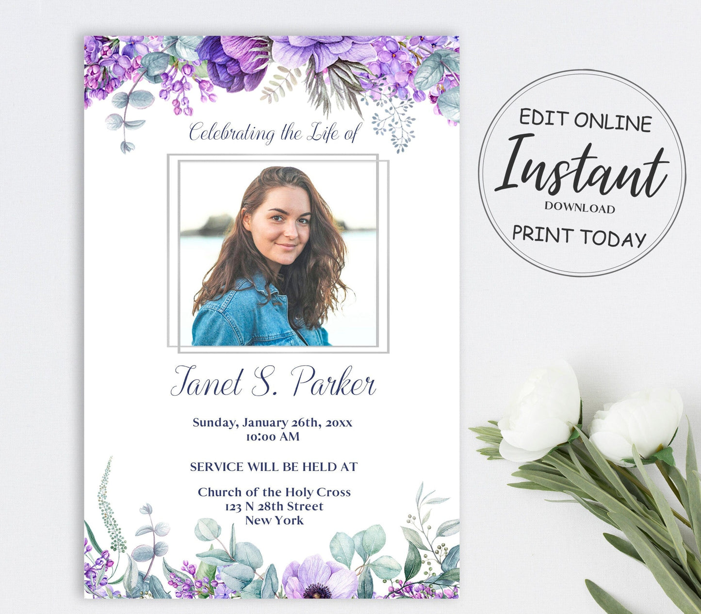 Lilac Funeral Invitation Template - lovingmemoryprints
