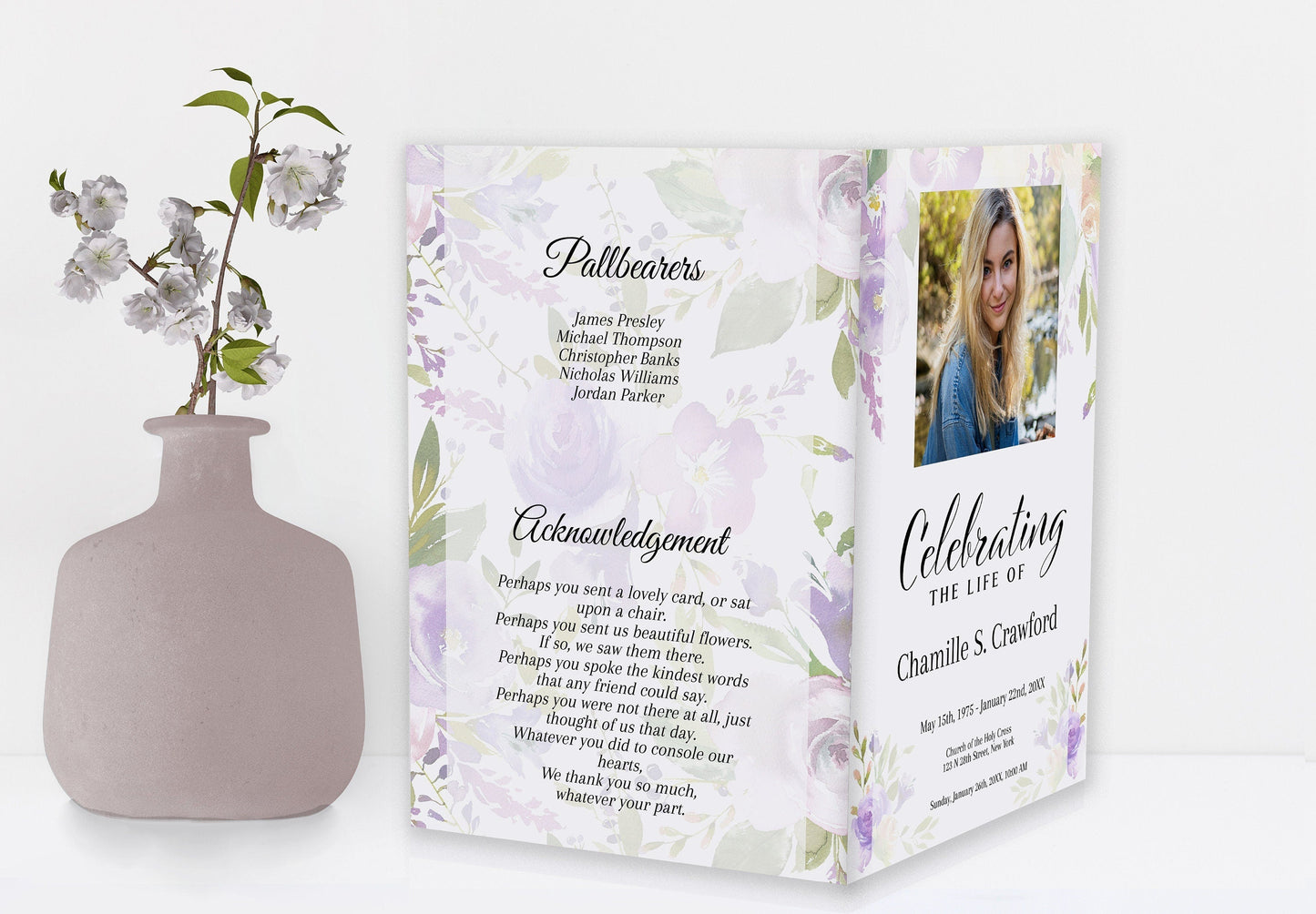 Lilac Funeral Program Template | 8 - Page - lovingmemoryprints