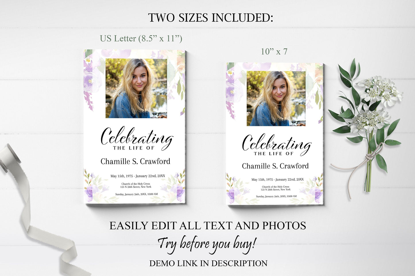 Lilac Funeral Program Template | 8 - Page - lovingmemoryprints