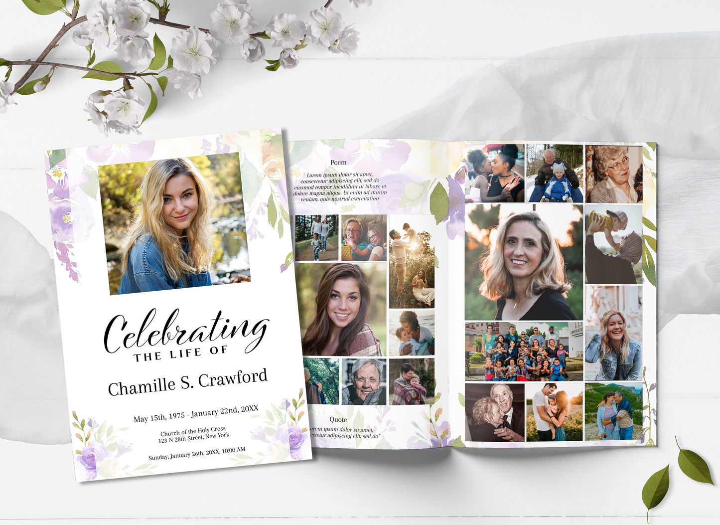 Lilac Funeral Program Template | 8 - Page - lovingmemoryprints