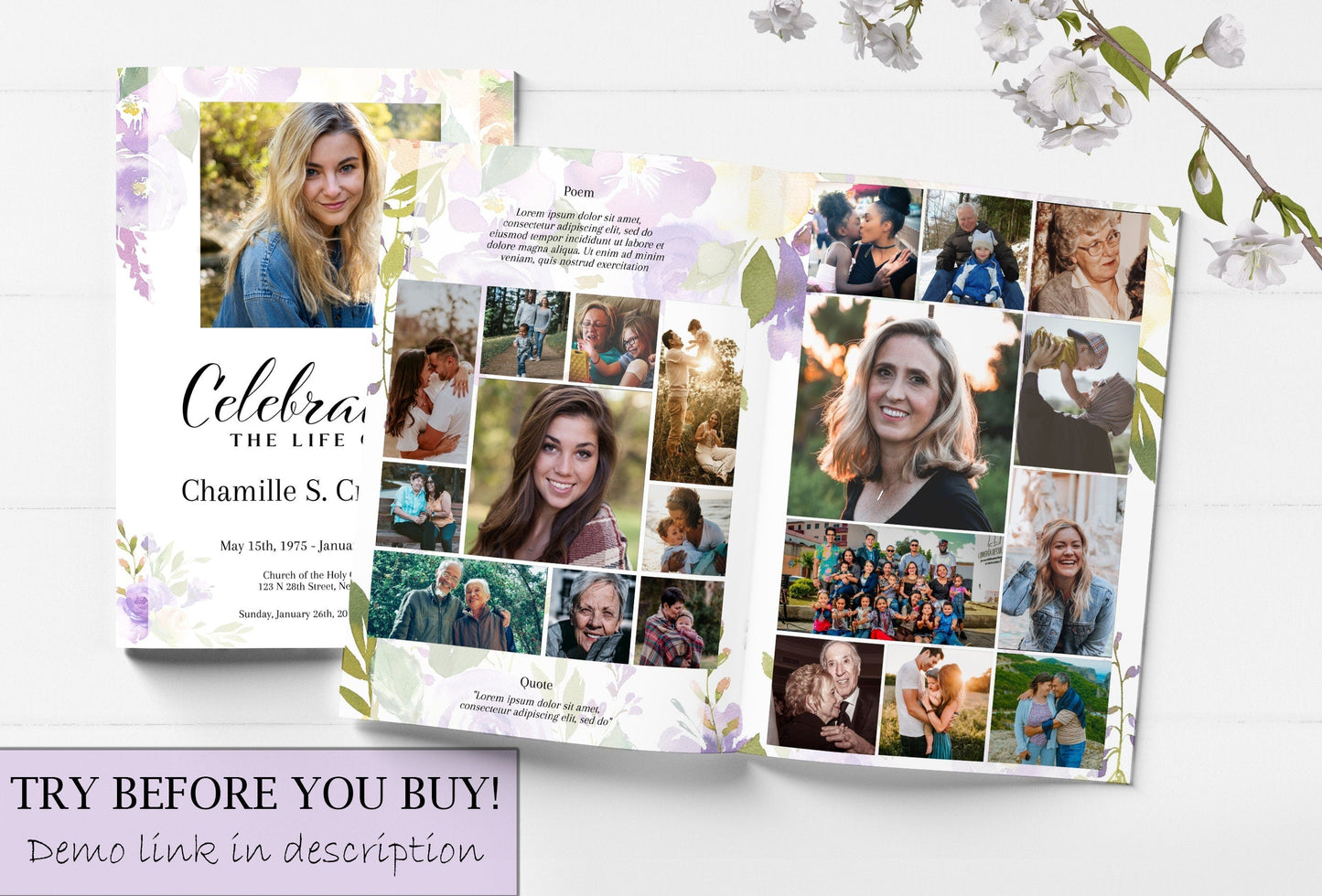 Lilac Funeral Program Template | 8 - Page - lovingmemoryprints