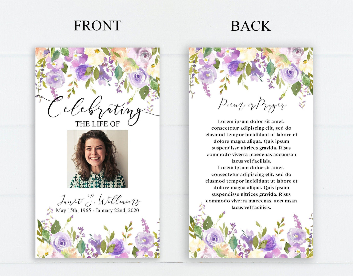 Lilac Theme Funeral Prayer Cards Template - lovingmemoryprints