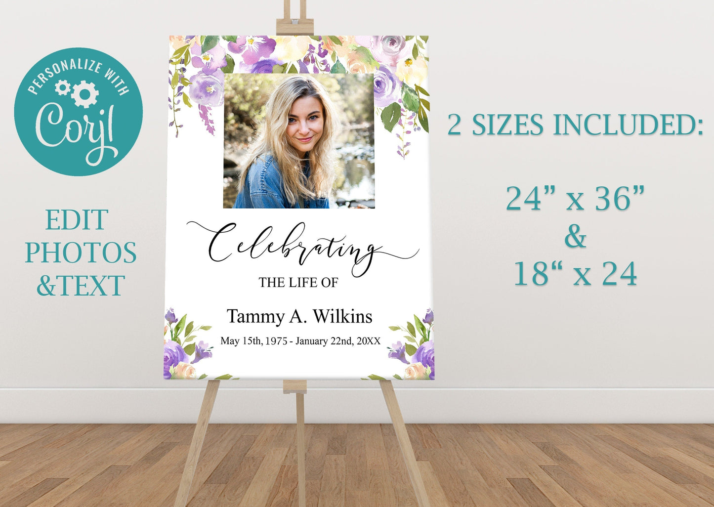 Lilac With Greenery Funeral Photo Display Poster - lovingmemoryprints