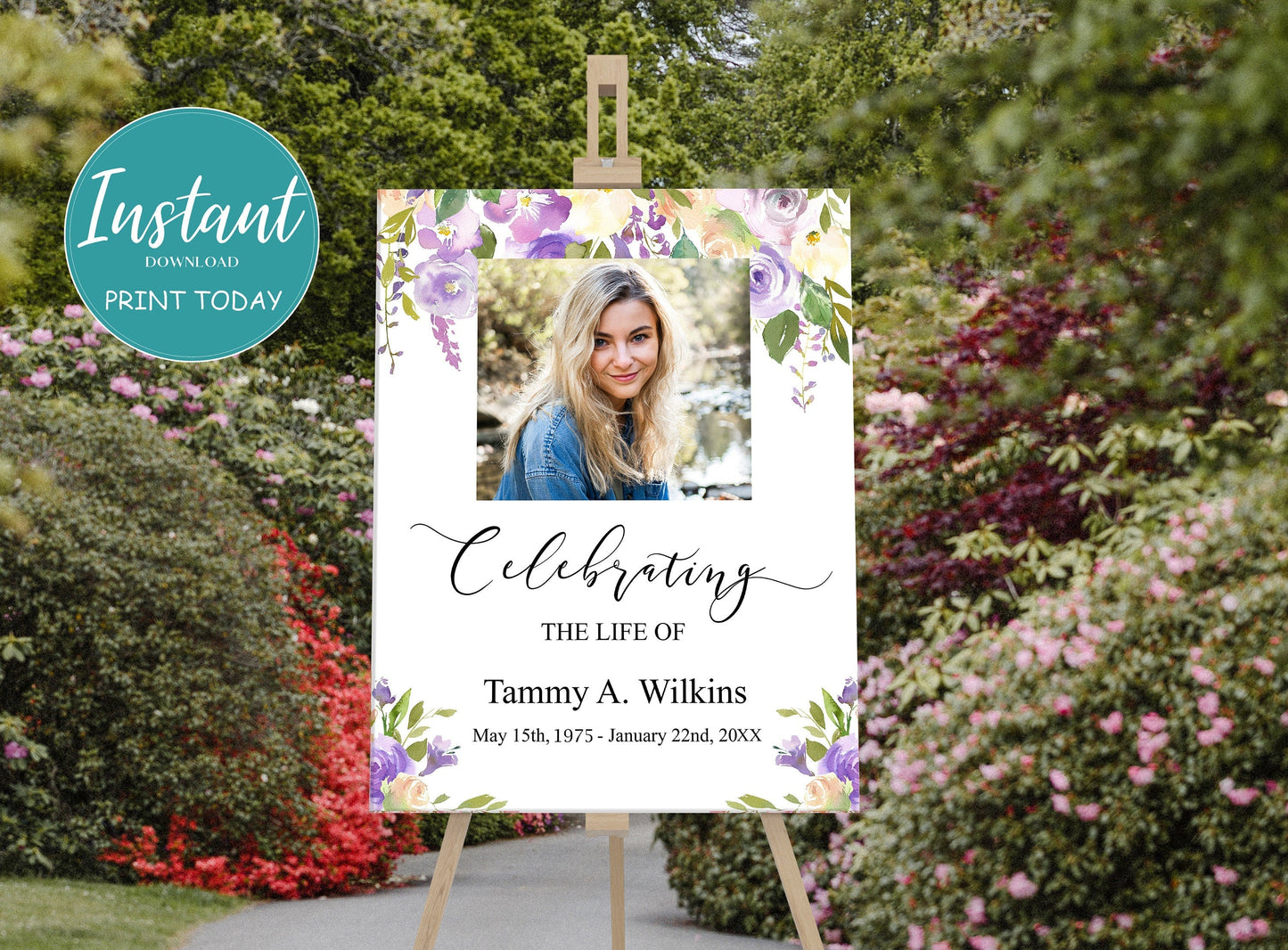 Lilac With Greenery Funeral Photo Display Poster - lovingmemoryprints