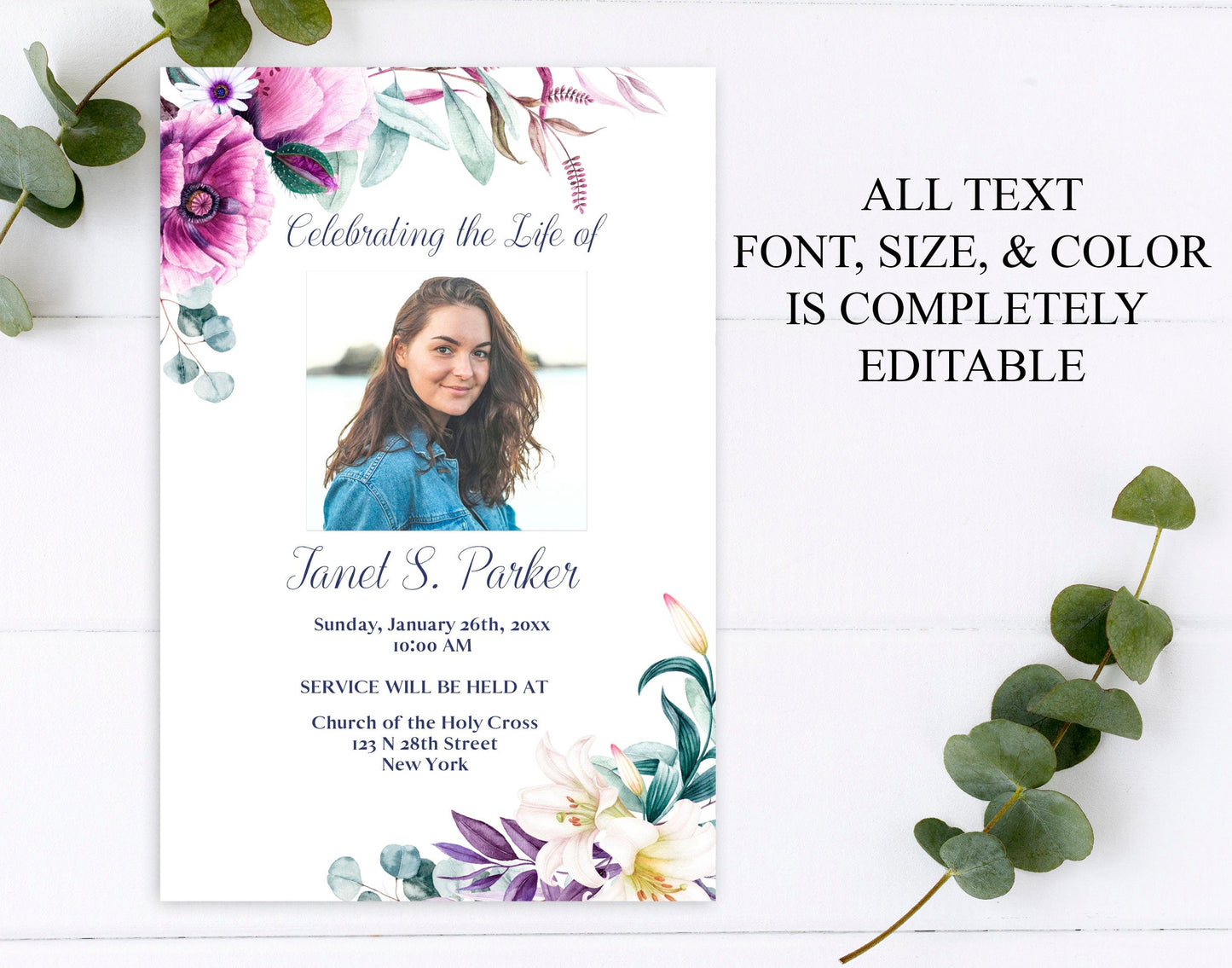 Lily Funeral Invitation Template - lovingmemoryprints