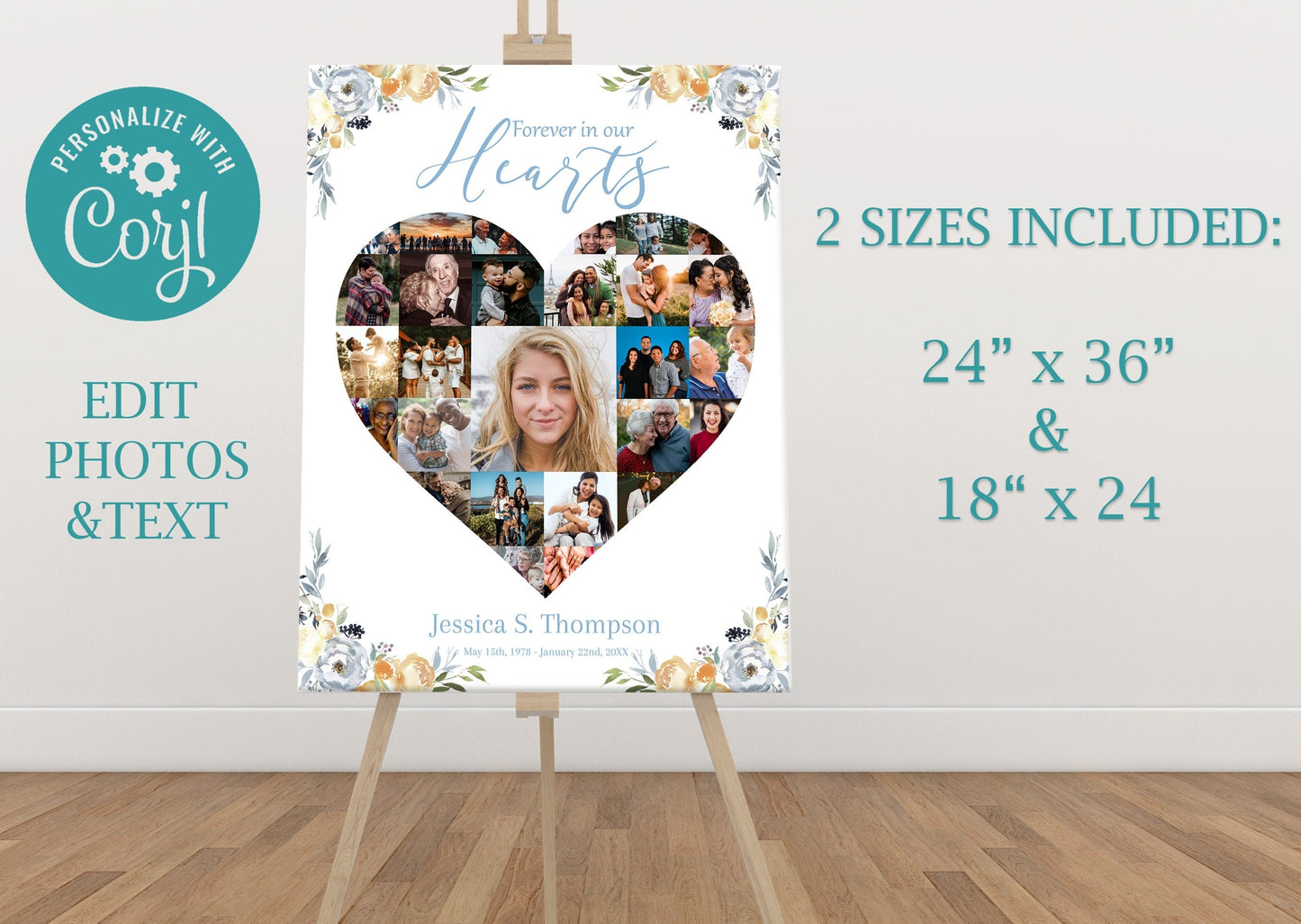 Memorial Poster Heart Collage Template - lovingmemoryprints