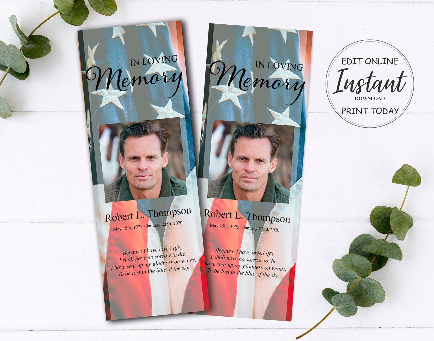 Military Funeral Bookmark Keepsakes - lovingmemoryprints