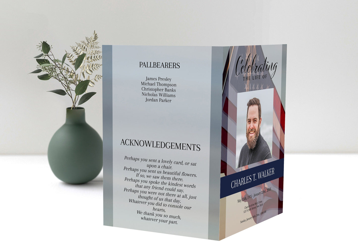 Military Service Funeral Program Template For Veteran - 4 Page - lovingmemoryprints