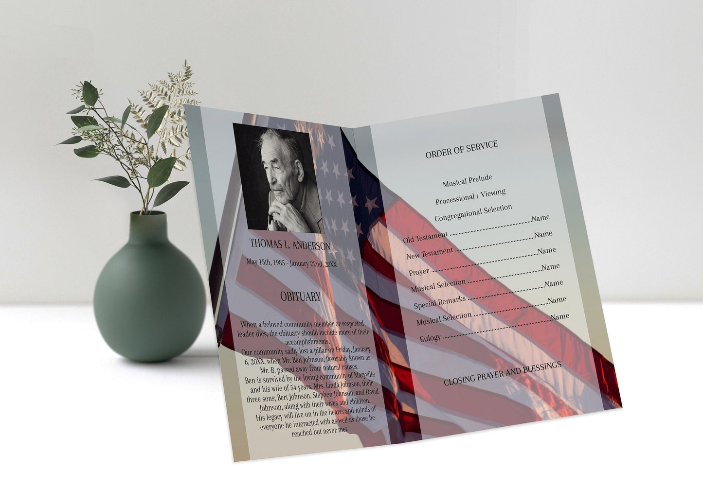 Military Service Funeral Program Template For Veteran - 4 Page - lovingmemoryprints