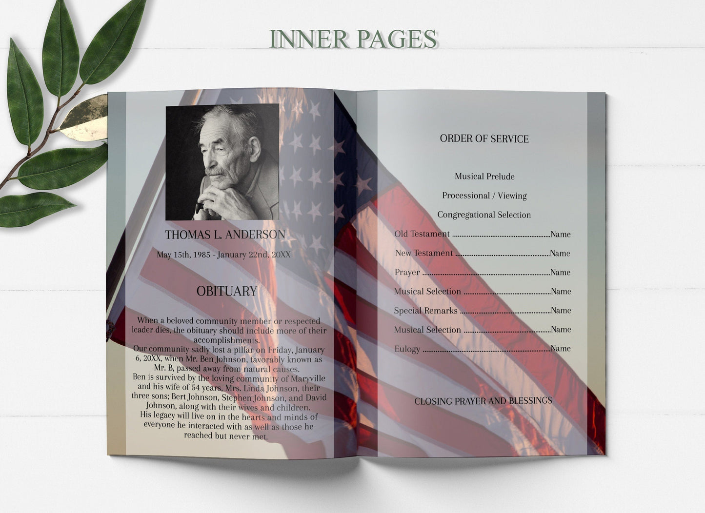 Military Service Funeral Program Template For Veteran - 4 Page - lovingmemoryprints