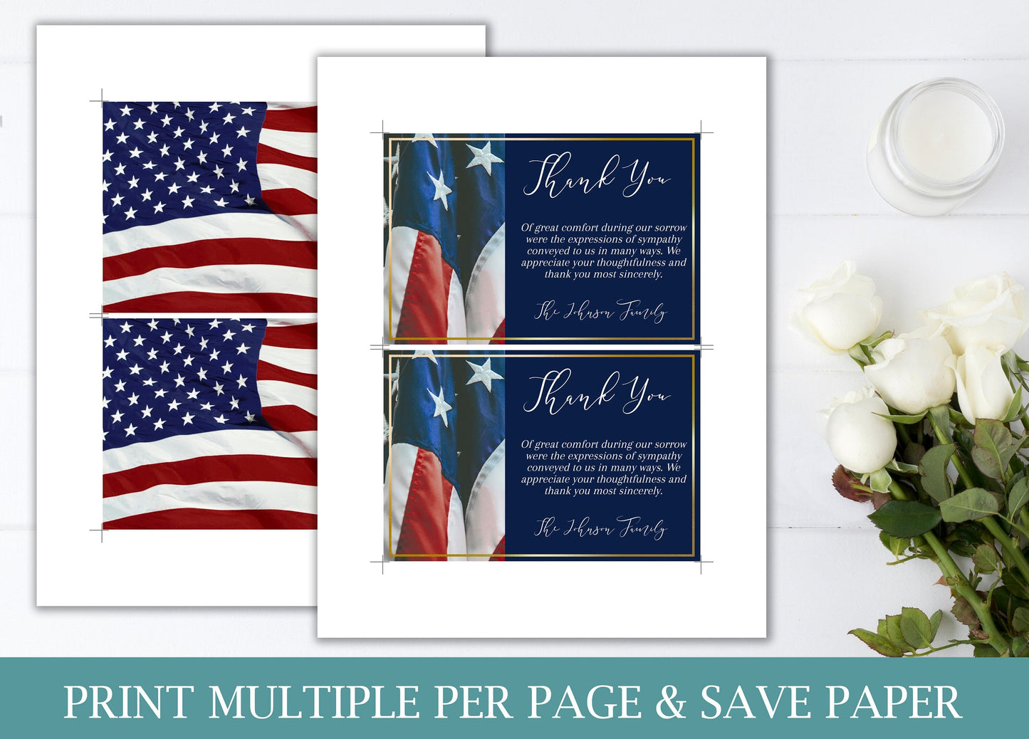 Military Service Funeral Thank You Cards Template - lovingmemoryprints