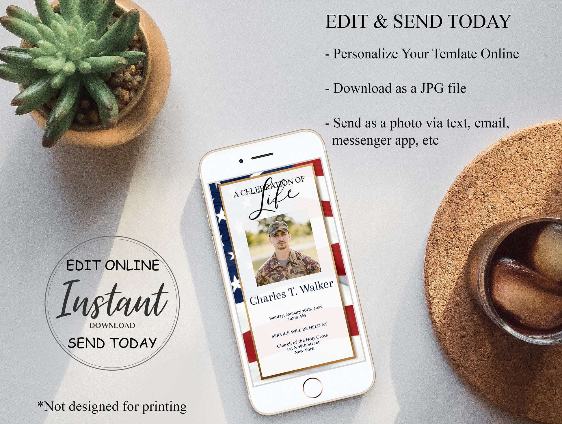Military Style Funeral Announcement Template - Digital & Physical - lovingmemoryprints