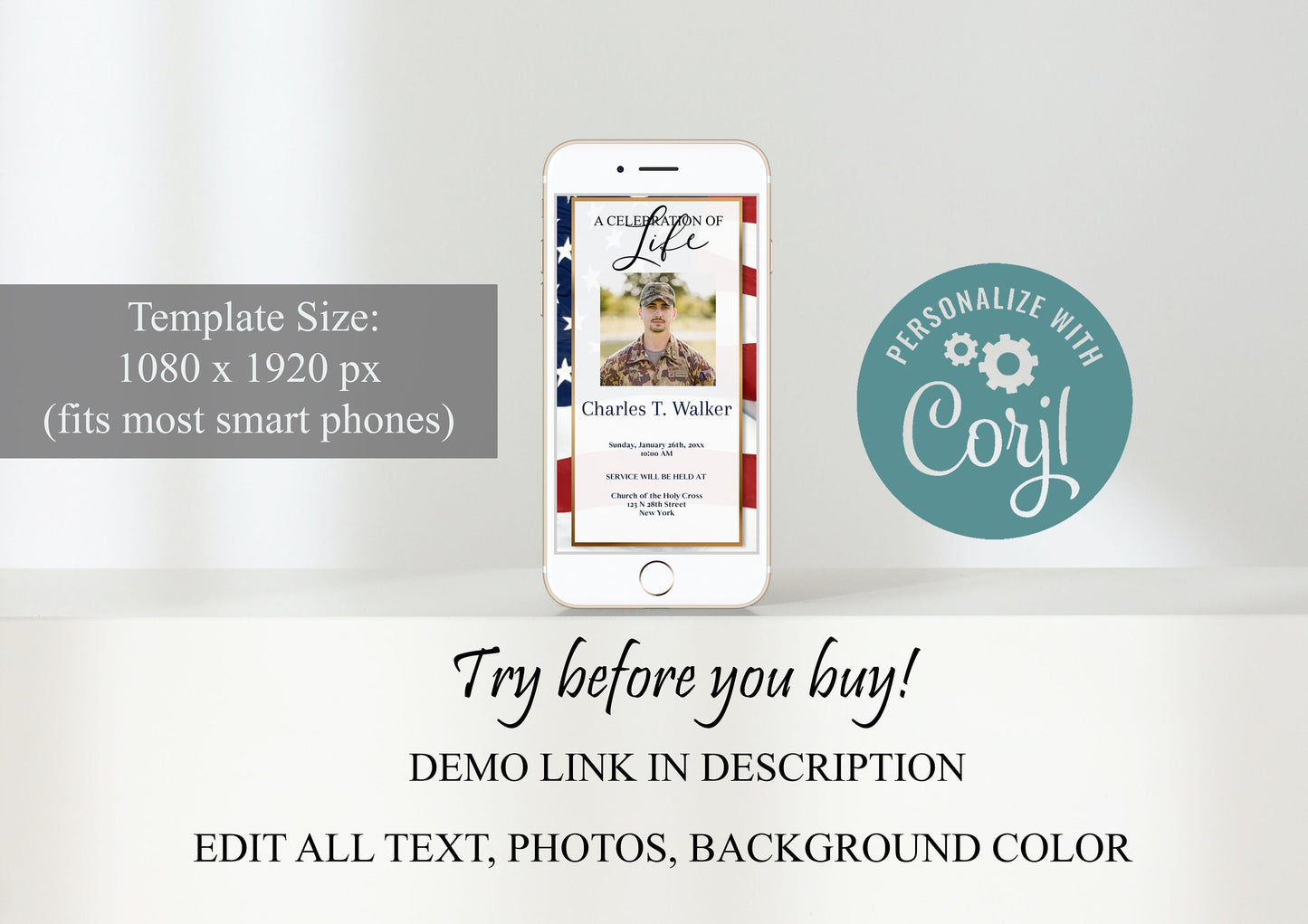Military Style Funeral Announcement Template - Digital & Physical - lovingmemoryprints