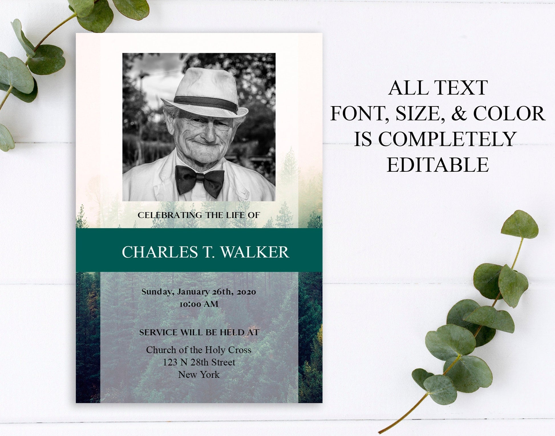 Misty Forest Funeral Announcement Template - lovingmemoryprints