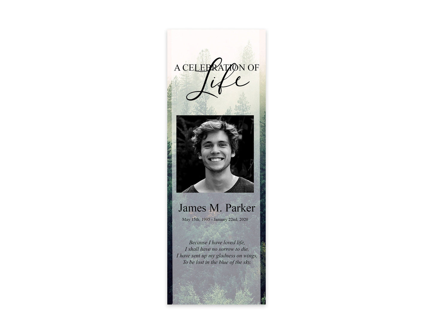 Misty Forest Theme Memorial Bookmarks Template - lovingmemoryprints