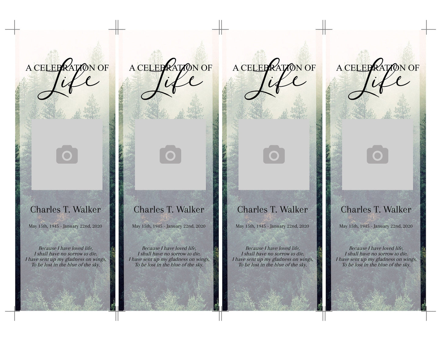 Misty Forest Theme Memorial Bookmarks Template - lovingmemoryprints